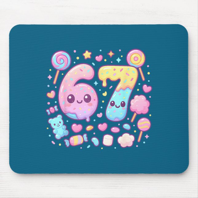 Funny 67 Six Seven Candy 6 7 Meme Gen Alpha Kawaii Mouse Mat (Front)