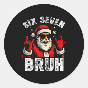 Funny 67 Six Seven Christmas Bruh Santa Kids Boys Classic Round Sticker