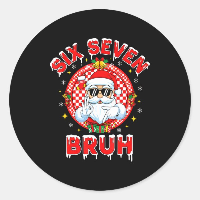 Funny 67 Six Seven Christmas Bruh Santa Kids Boys  Classic Round Sticker (Front)
