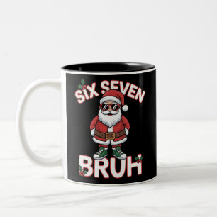 Funny 67 Six Seven Christmas Bruh Santa Two-Tone Coffee Mug
