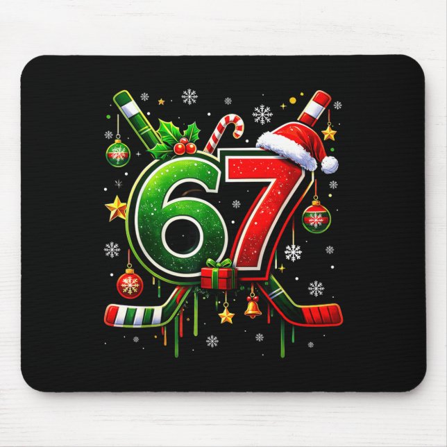 Funny 67 Six Seven Christmas Ice Hockey  Mouse Mat (Front)