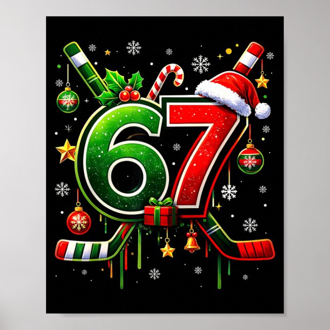 Funny 67 Six Seven Christmas Ice Hockey  Poster (Front)