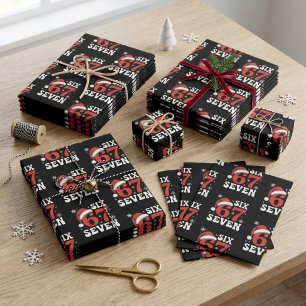 Funny 67 Six Seven Christmas Meme with Santa Hat Wrapping Paper Sheet