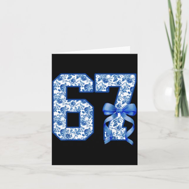 Funny 67 Six Seven Coquette Girly Blue Toile Women Card (Front)