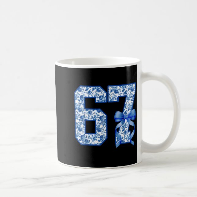 Funny 67 Six Seven Coquette Girly Blue Toile Women Coffee Mug (Right)