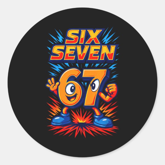 Funny 67 Six Seven Italian Brainrot Boys Girls 6 7 Classic Round Sticker (Front)