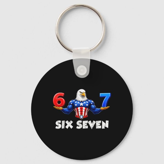 Funny 67 Six Seven Meme 4th Of July Eagle Key Ring (Front)
