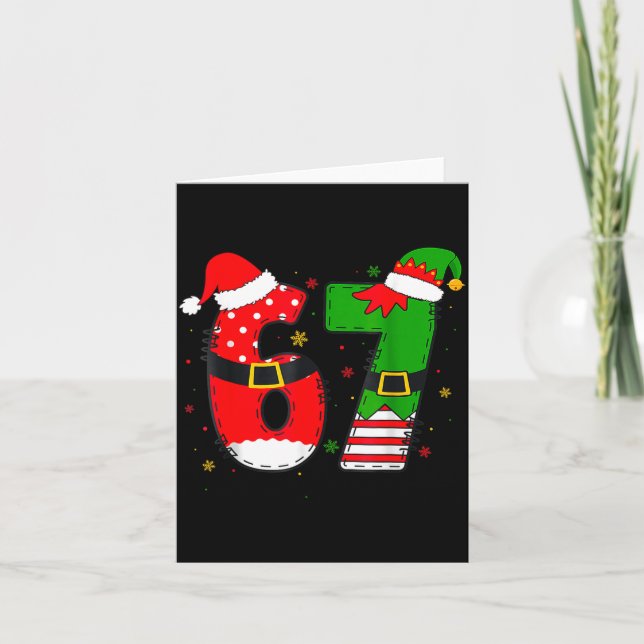 Funny 67 Six Seven Meme 6 7 Christmas Elf Santa Pa Card (Front)
