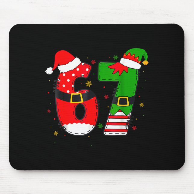 Funny 67 Six Seven Meme 6 7 Christmas Elf Santa Pa Mouse Mat (Front)