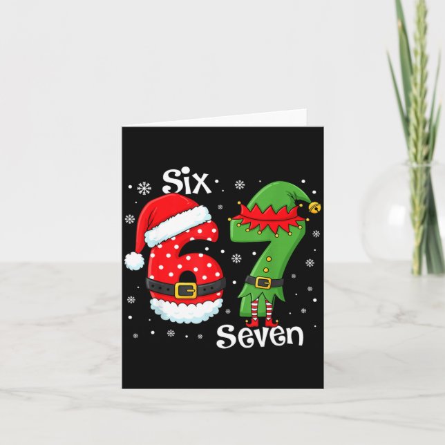 Funny 67 Six Seven Meme 6 7 Elf Santa Christmas Pa Card (Front)