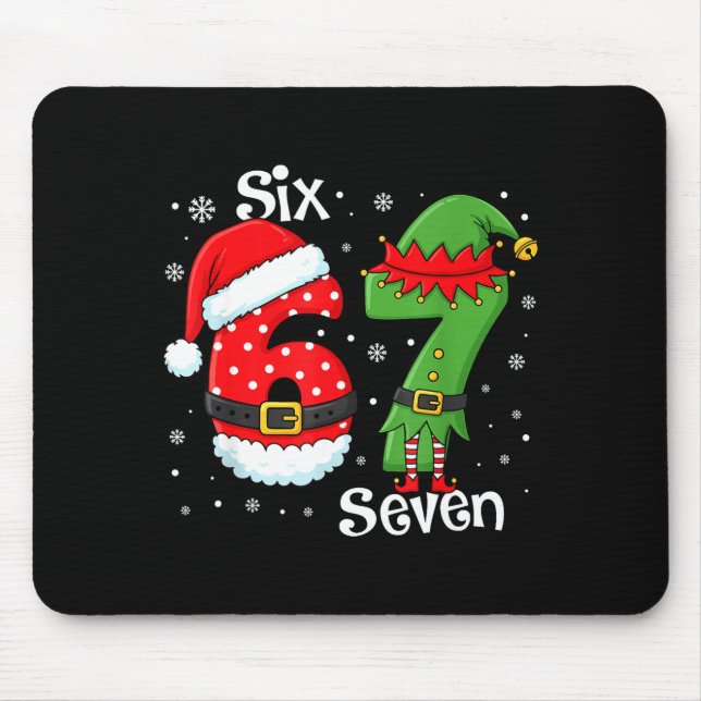 Funny 67 Six Seven Meme 6 7 Elf Santa Christmas Pa Mouse Mat (Front)
