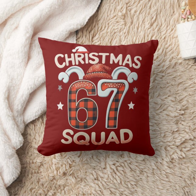 Funny 67 Six Seven Meme Brainrot  Christmas Squad Cushion (Blanket)