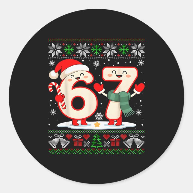 Funny 67 Six Seven Meme Brainrot Cringe Christmas  Classic Round Sticker (Front)