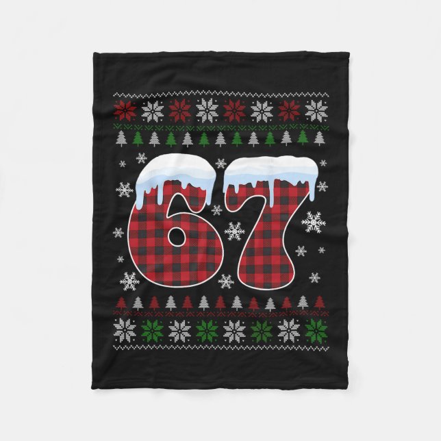 Funny 67 Six Seven Meme Brainrot Cringe Christmas  Fleece Blanket (Front)