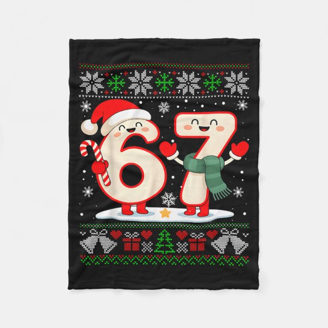 Funny 67 Six Seven Meme Brainrot Cringe Christmas  Fleece Blanket (Front)