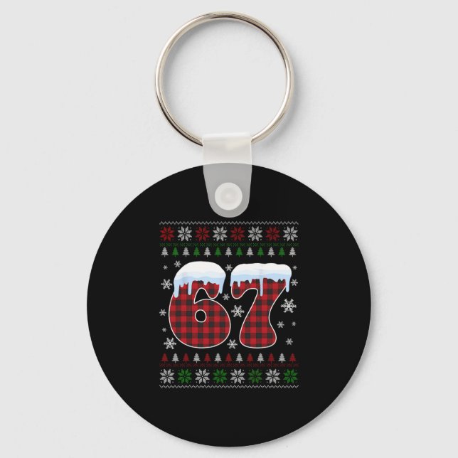 Funny 67 Six Seven Meme Brainrot Cringe Christmas  Key Ring (Front)