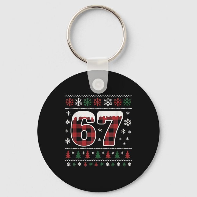Funny 67 Six Seven Meme Brainrot Cringe Christmas  Key Ring (Front)