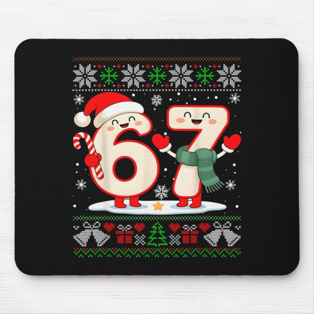 Funny 67 Six Seven Meme Brainrot Cringe Christmas  Mouse Mat (Front)