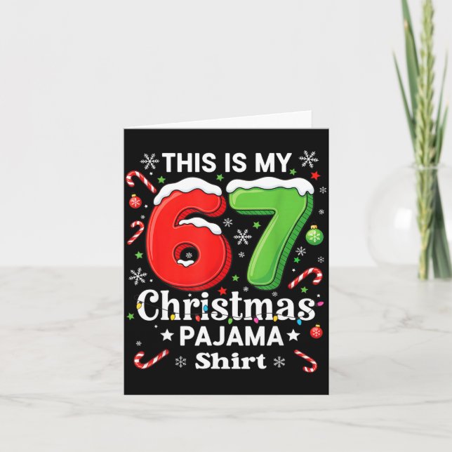 Funny 67 Six Seven Meme Christmas Pajama Shirt Kid Card (Front)