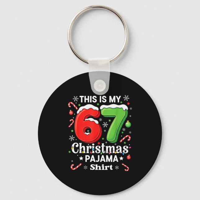 Funny 67 Six Seven Meme Christmas Pajama Shirt Kid Key Ring (Front)