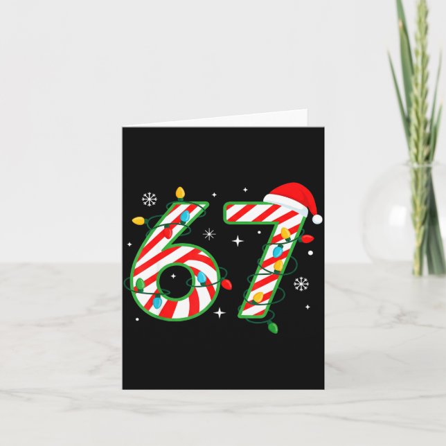 Funny 67 Six Seven Meme Christmas Santa Hat Family Card (Front)