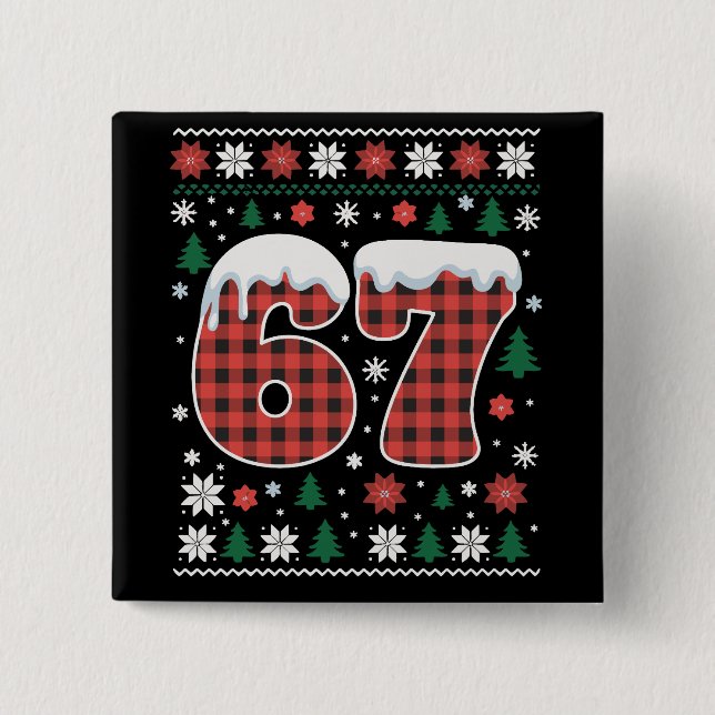 Funny 67 Six Seven Meme Cringe Christmas Red Plaid 15 Cm Square Badge (Front)