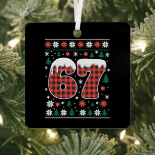 Funny 67 Six Seven Meme Cringe Christmas Red Plaid Metal Tree Decoration
