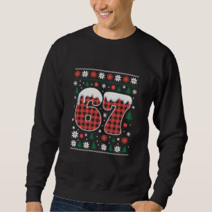 Funny 67 Six Seven Meme Cringe Christmas Red Plaid Sweatshirt