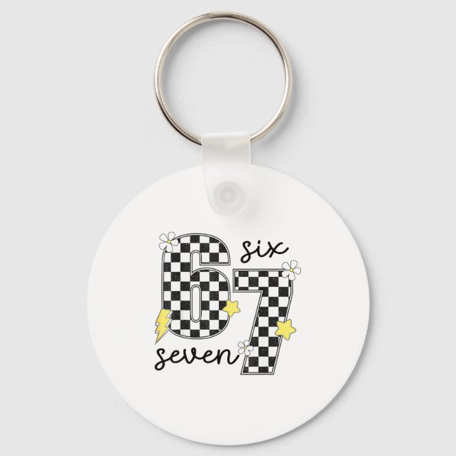 Funny 67 Six Seven Meme Slang 6-7 Checkered Number Key Ring (Front)