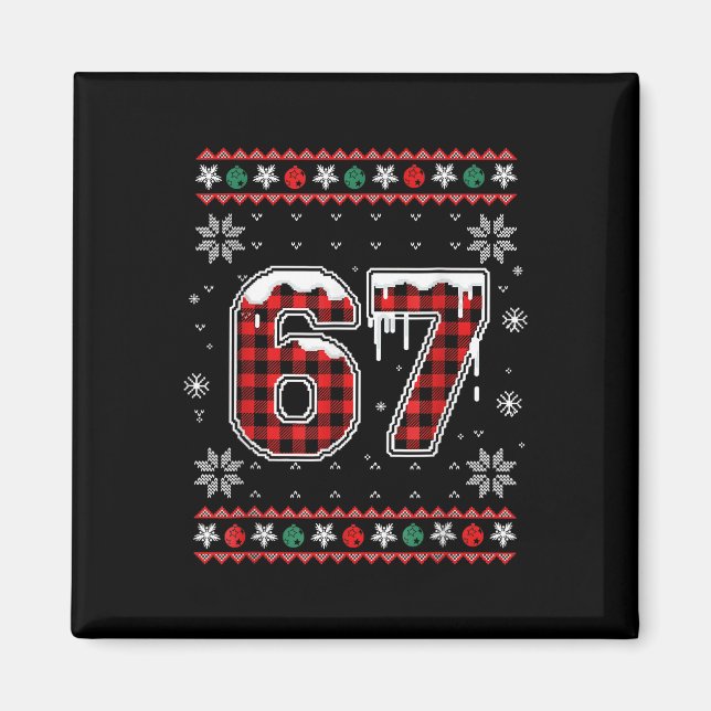 Funny 67 Six Seven Squad Meme Christmas Ugly Sweat Magnet (Front)