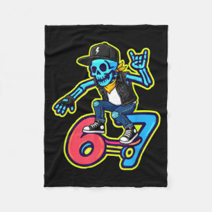Funny 67 Skeleton Skater Meme Retro Skateboarding Fleece Blanket