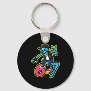 Funny 67 Skeleton Skater Meme Retro Skateboarding  Key Ring
