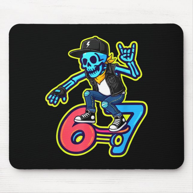Funny 67 Skeleton Skater Meme Retro Skateboarding  Mouse Mat (Front)
