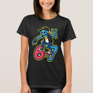 Funny 67 Skeleton Skater Meme Retro Skateboarding T-Shirt