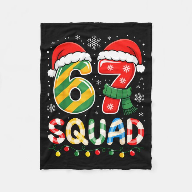 Funny 67 Squad Candy Cane Santa Hat Christmas Men  Fleece Blanket (Front)