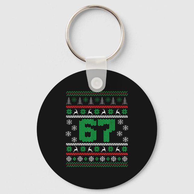 Funny 67 Ugly Christmas Sweater Six Seven Meme Mat Key Ring (Front)