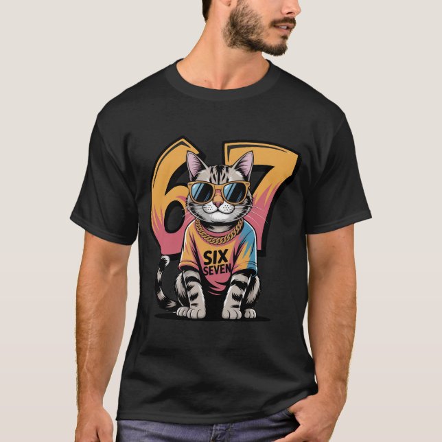 Funny 67th Birthday Cool Cat T-Shirt | Retro Hip H (Front)