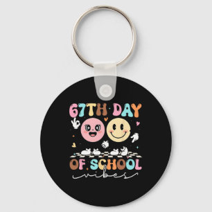 Funny 67th Day Of School Vibes Smile Face Boy Girl Key Ring
