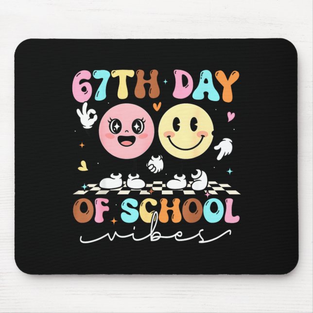 Funny 67th Day Of School Vibes Smile Face Boy Girl Mouse Mat (Front)