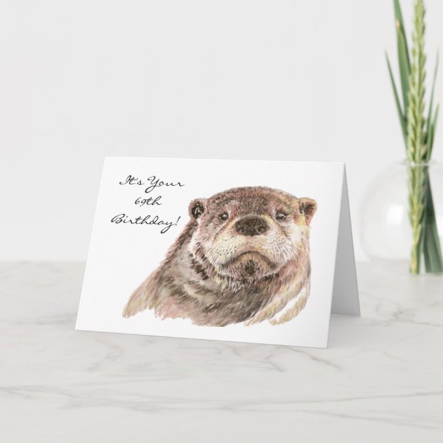 Funny 69th Birthday Cute Otter Nature, Wildlife Card (Front)