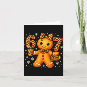 Funny 6 7 Christmas Leopard Bow Gingerbread Girls Card
