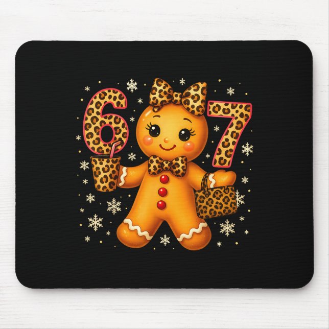 Funny 6 7 Christmas Leopard Bow Gingerbread Girls  Mouse Mat (Front)