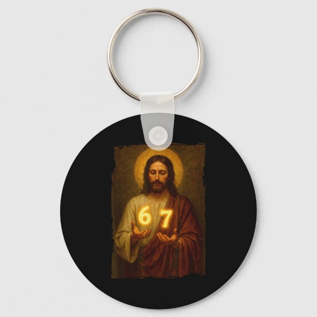 Funny 6 7 Jesus. Absurd Six Seven Meme, Weird Teen Key Ring (Front)
