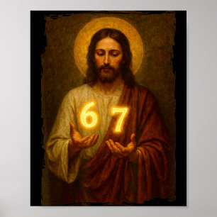 Funny 6 7 Jesus. Absurd Six Seven Meme, Weird Teen Poster