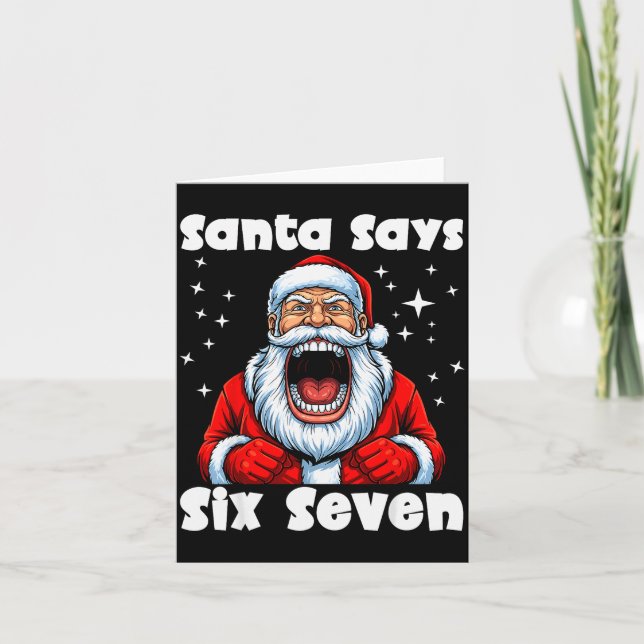 Funny 6 7 Meme Big Mouth Boy Santa Claus Says Merr Card (Front)