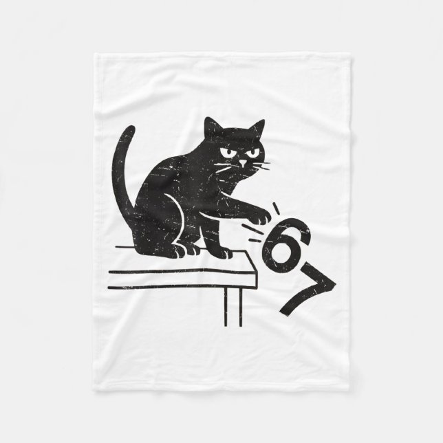 Funny 6 7 Meme Cat Knocking Off 67  Fleece Blanket (Front)