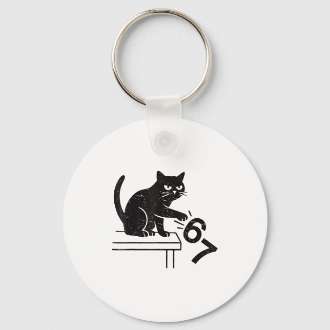 Funny 6 7 Meme Cat Knocking Off 67  Key Ring (Front)