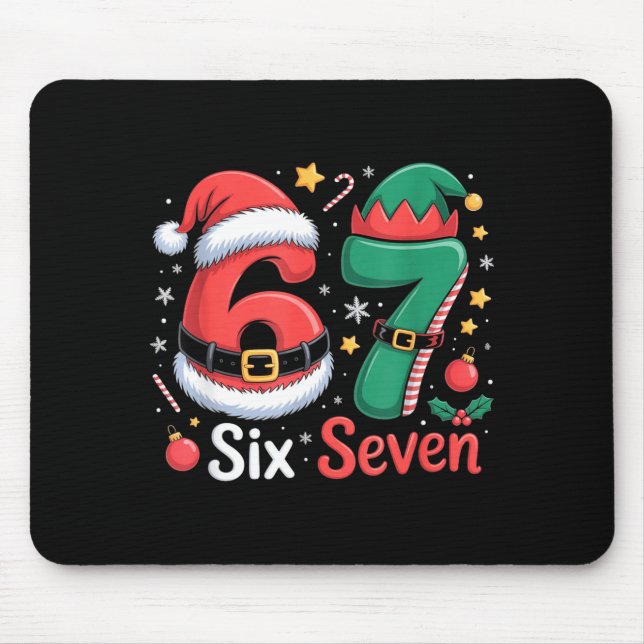Funny 6 7 Meme Elf Santa Christmas Six Seven Kid W Mouse Mat (Front)