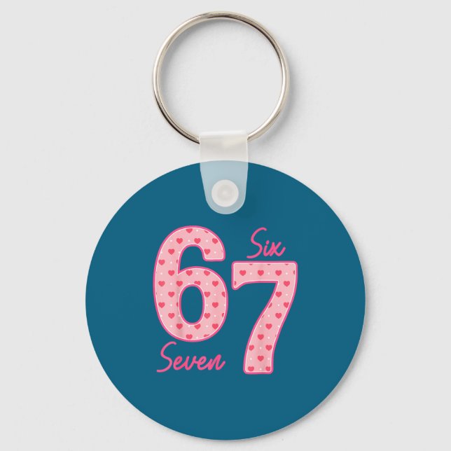 Funny 6 7 Meme Heart Gen Alpha Six Seven 67 Valent Key Ring (Front)