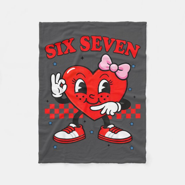 Funny 6 7 Meme Heart Six Seven 67 Valentine Couple Fleece Blanket (Front)